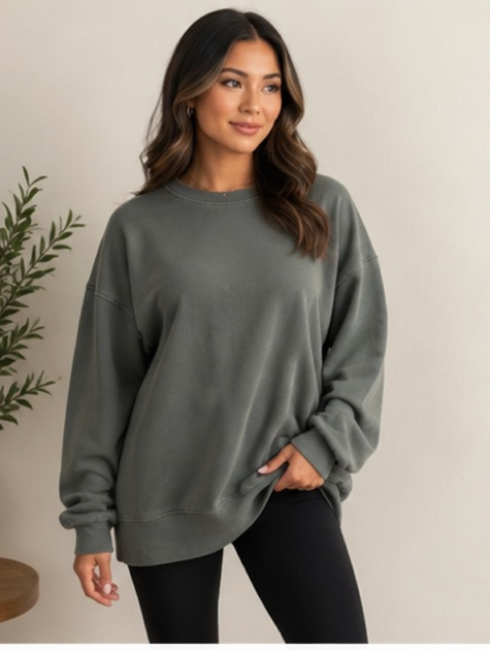 Boutique Washed Sage Oversized Sweatshirt Cozy Luxe Pullover
